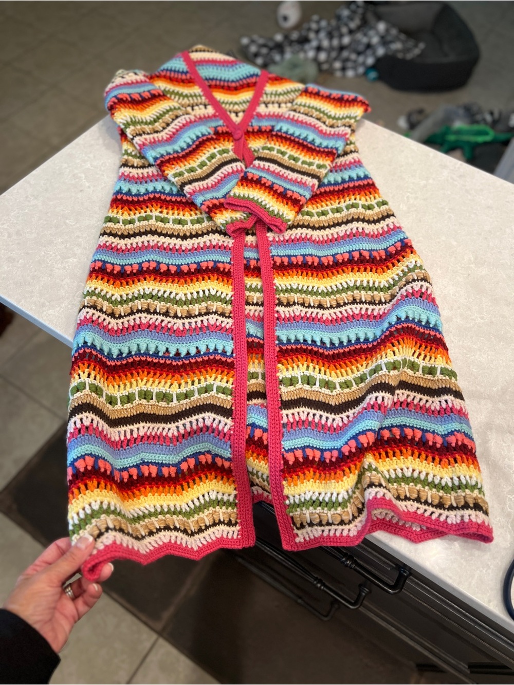 Boston Proper Pink, Multicolor Crochet Sweater  SIZE SMALL